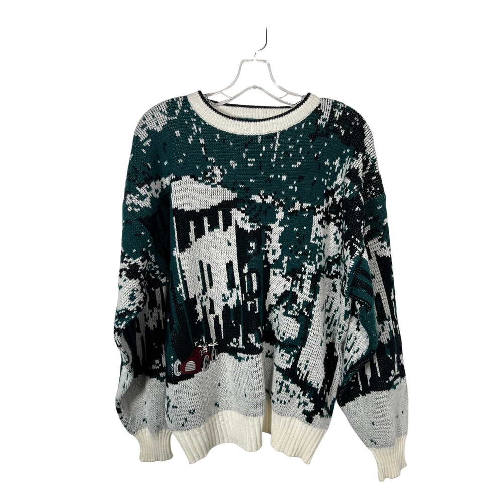 Vintage‎ Grandpa Sweater Cricketeer Knit Sweater Race Car Scenic Abstract Large